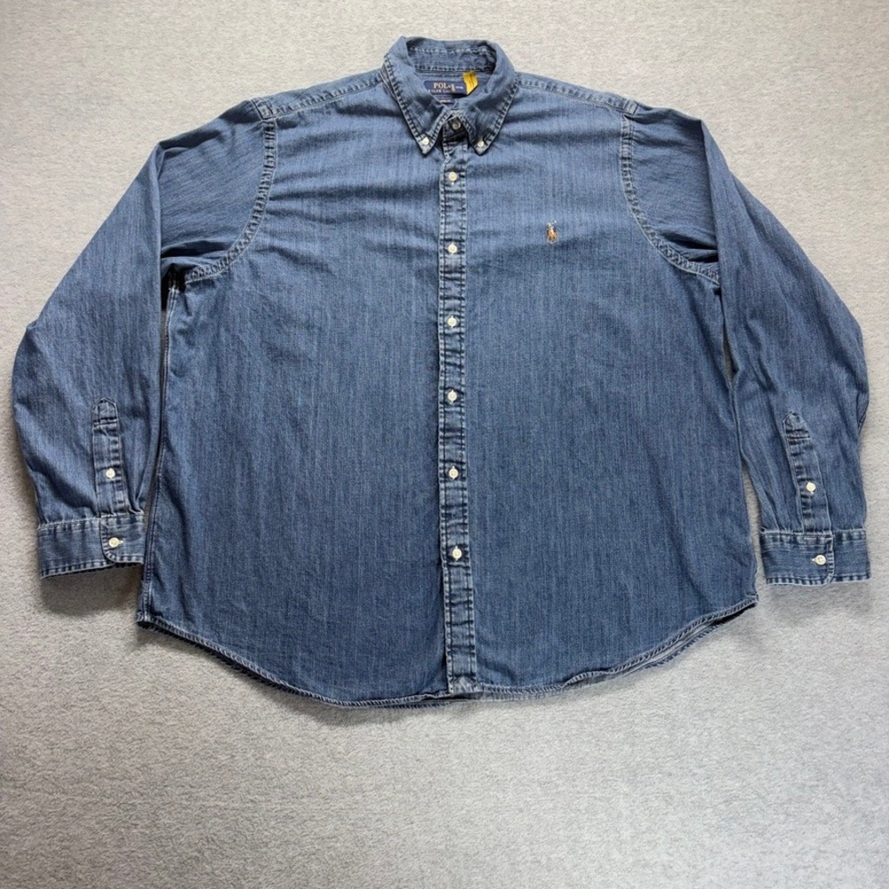 Polo Ralph Lauren Shirt Mens 2XL Button Down Blue Long Sleeve Flesh Pony Classic